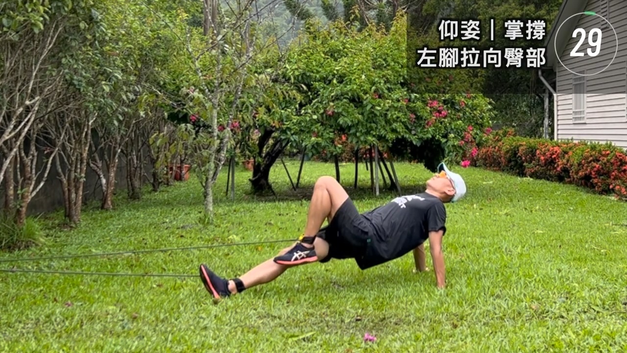 反向棒式-單腳上拉-彈力帶擊腳踝-拉力在下 × 2